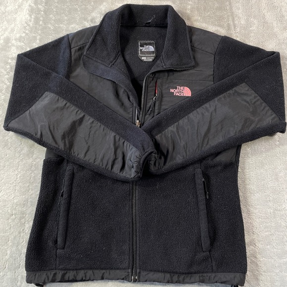 The North Face Denali Jacket Womens Medium Black Fleece Full Zip Pink Logo - Picture 1 of 12